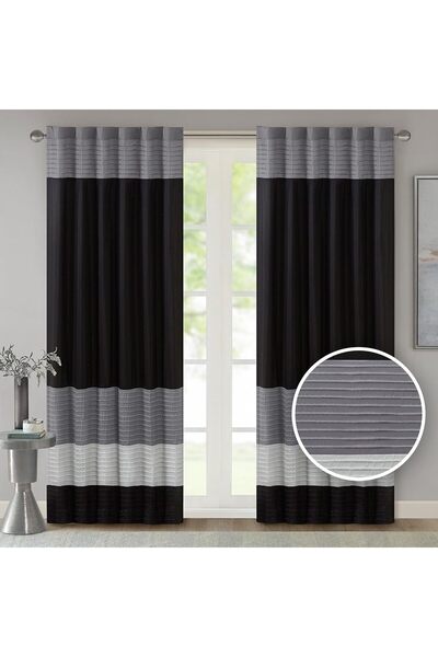 Madison Park Amherst Single Panel Faux Silk Rod Pocket Curtain with Privacy L...