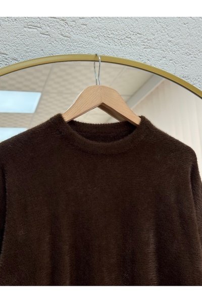 MİHRA STORE Fabiana Side Slit Long Soft Sweater-ZI5255 Brown