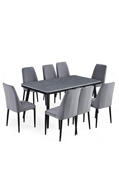 Tasamem Dafia Marble dining table with 8 fabric chairs