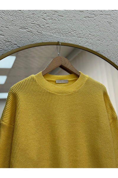MİHRA STORE Fabiola Διπλό Μανίκι κοτλέ άνοιγμα Πλεκτό Τούνικ-BN6899 Κίτρινο