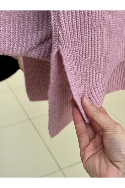 MİHRA STORE Fabiola Διπλό Μανίκι κοτλέ άνοιγμα Πλεκτό Τούνικ-BN6899 Ροζ