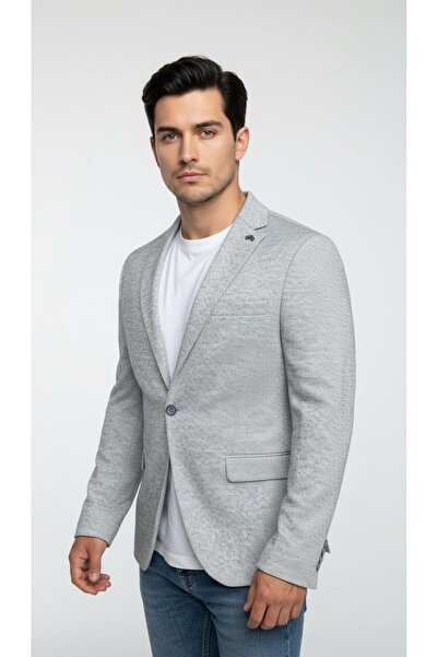 Plus Scorpion Ανδρικό μπλέιζερ με σχέδιο Karyağdı εφαρμοστό – Μπλε & Γκρι – Κομψό casual και συνδυαστικό στυλ γραφείου