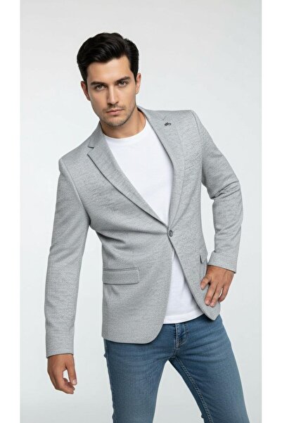 Plus Scorpion Ανδρικό μπλέιζερ με σχέδιο Karyağdı εφαρμοστό – Μπλε & Γκρι – Κομψό casual και συνδυαστικό στυλ γραφείου