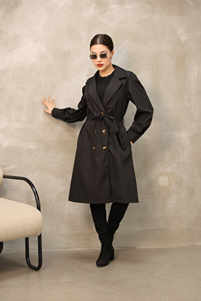 QUBERZ Balloon Sleeve Cuffed Trench Coat Short