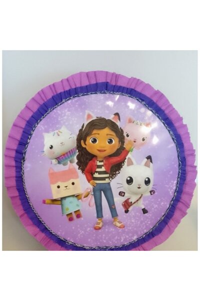 HappyHit Pinata rotundă Gabby's Doll House 35 cm – Petrecere pentru copii – Făcută manual – Include bâtă