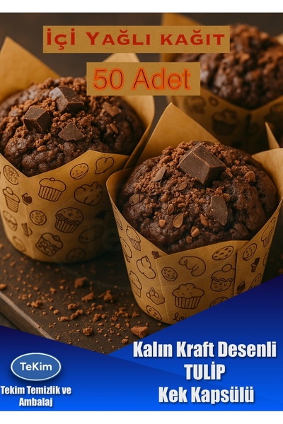 Dolphin Muffin Kek Kapsülü Kalın TULİP Kraft Desenli / 50 Adet