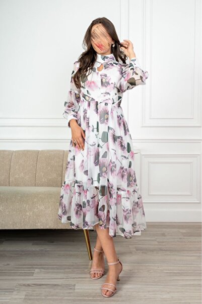 SELSAL فستان ميد مورد بأكمام طويلة