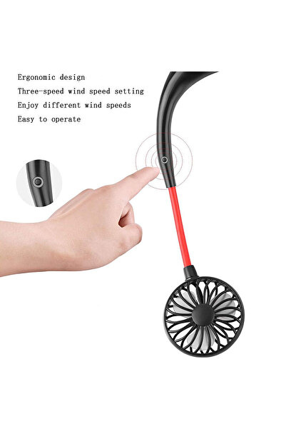 Generic Rechargeable Neckband Dual Fan ZY-A1 with 3 Speeds, USB Charging and Adjustable 360° Heads