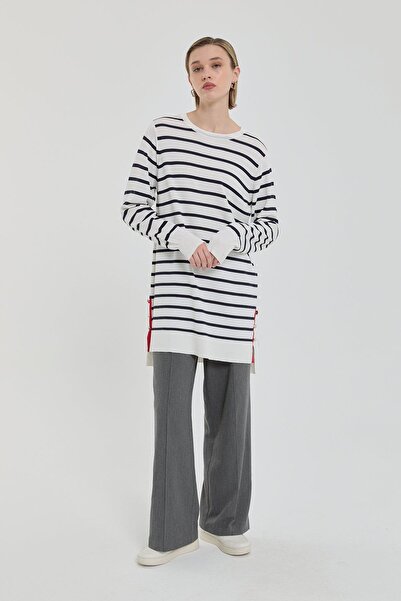 Nihan Striped Rayon Knitwear Tunic