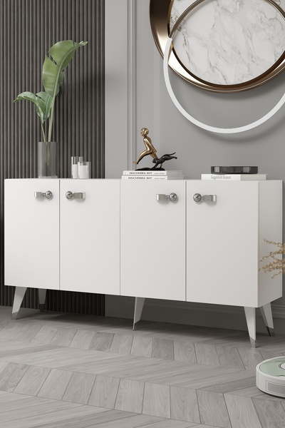 DEMONTE DECOR 8222-64DD KB150 KONSOL,TV ÜNİTESİ BEYAZ-GÜMÜŞ