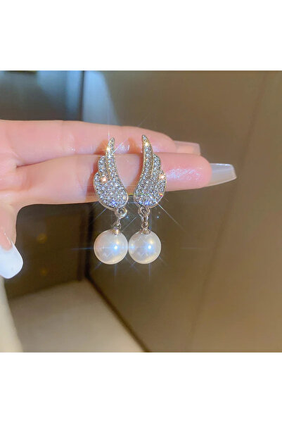 GlaMLo Accessories Wing Earrings with Crystals and Pearl