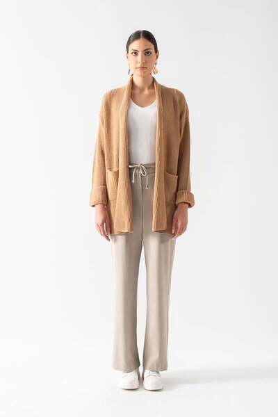 Spazio Fioravanti Şal Yaka Cepli Triko Hırka CAMEL