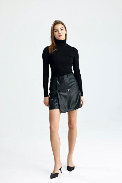 schlank Bluză neagră, simplă, cu mânecă lungă, din viscoză, pentru femei