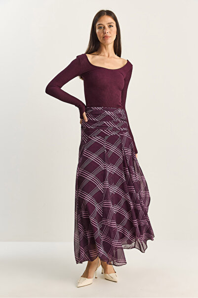 Bianco Lucci Women's Drape Waist Detailed Lined Patterned Long Skirt De251101 60283609