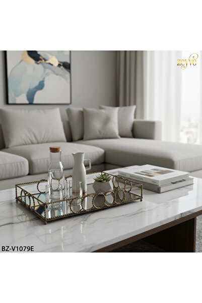 Hinora Twisted Ring Model Rectangular Mirrored Stylish Decor Tray 51X36X9Cm