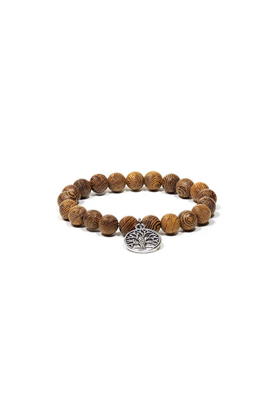 Bracelet Mala/brățară elastică din lemn de wenge cu Arborele Vieții -- 0.8 cm