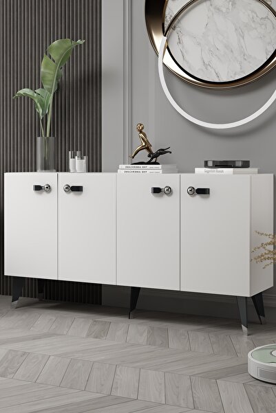 DEMONTE DECOR 8222-64DD KB150 KONSOL,TV ÜNİTESİ BEYAZ-GÜMÜŞ-SİYAH