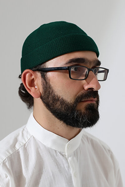 ihvan online Χειμερινό καπέλο Orlon με απλό σχέδιο με πράσινο διπλωμένο σχέδιο