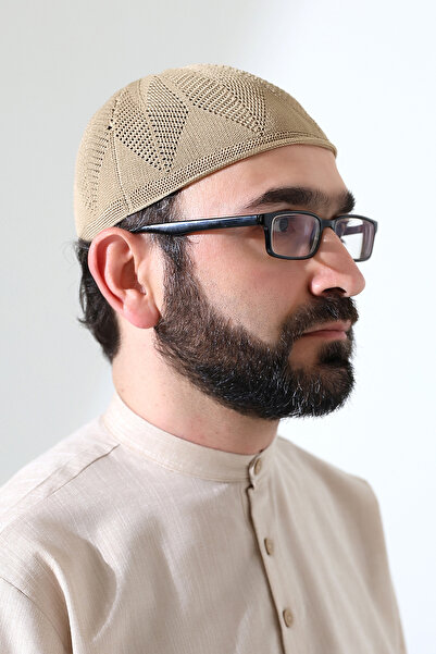 ihvan online Berra Steel Knitted Lace Prayer Cap Beige