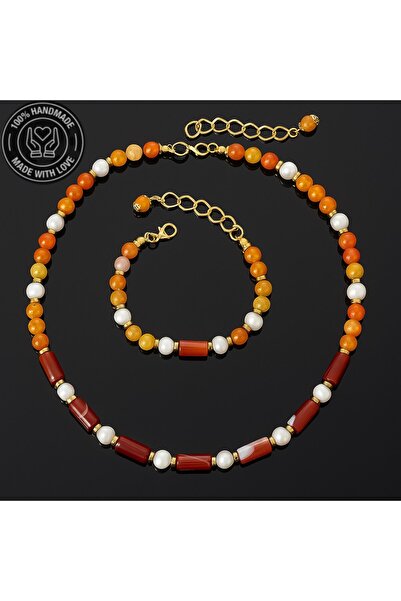 Asteria Elite Pearl Orange Agate Natural Stone Premium Set for Evil Eye Protection and Elegance