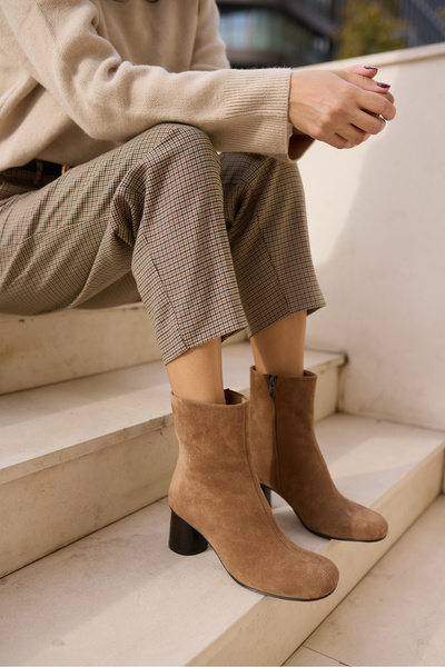 ANGELİNA JONES Jorvi̇k Women's Taba Nude Real Suede Zippered Heel Boots