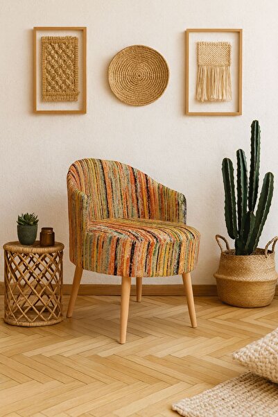 WEBPANYA MOBİLYA Gürgen Ahşap Ayak Özel Üretim Renkli Dokuma Kumaş Dekoratif Berjer Puf Makyaj Masası Berjeri