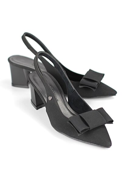 Gökhan Talay Nira Flexible Soft Non-Slip Sole (4 cm) Black Suede Open Elastic Women's Thick Heeled Shoes