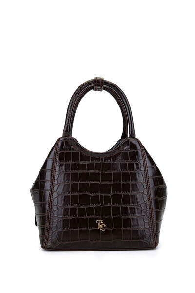 Tamer Tanca Kadın Suni Deri Kahverengi Kroko Kol Çantası