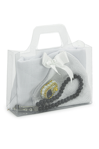 ihvan online Bag with Flared Scarf, Zikirmatik Prayer Beads, Skullcap, Mevlüt Gift Set, White