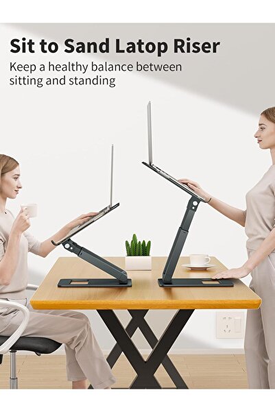 tounee LS07 Telescopic Adjustable Laptop Stand for Desk - Ergonomic Riser, 10–17" Gray