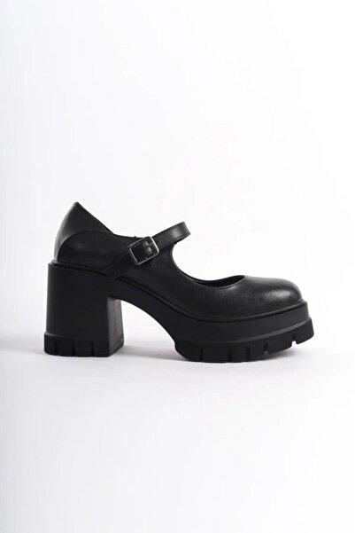 asmi shoes Single Ballet 8 cm Heeled Platform Shoes Black Skin