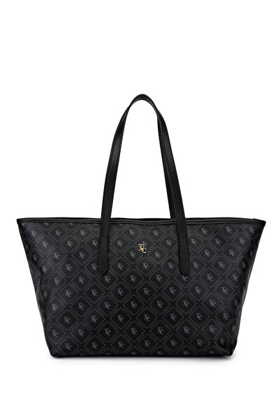 Tamer Tanca Γυναικεία τσάντα ώμου από συνθετικό δέρμα με μαύρο σχέδιο