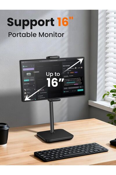 tounee Portable Monitor & Tablet Holder Stand, Height Adjustable, Black