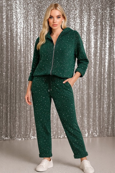 LaraLisa Women's Top and Bottom Set with Stone Zipper