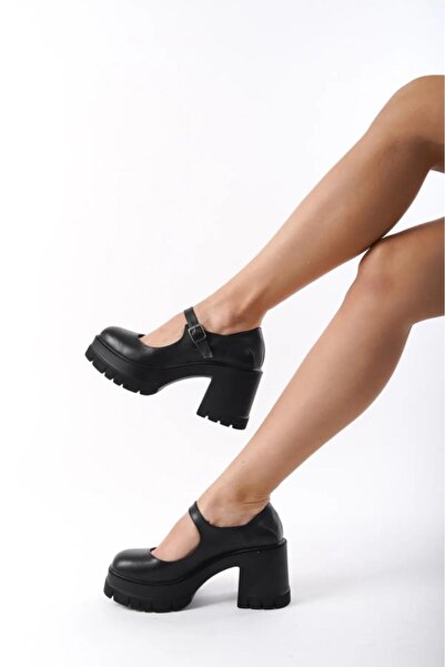 asmi shoes Single Ballet 8 cm Heeled Platform Shoes Black Skin