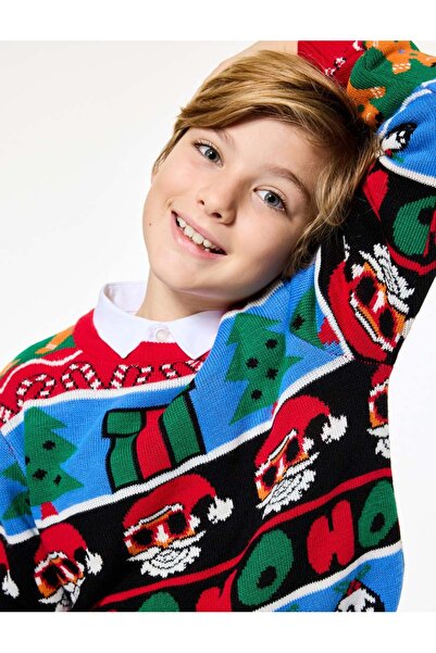 Koton Long Sleeve Crew Neck Christmas Patterned Knitwear Christmas Sweater