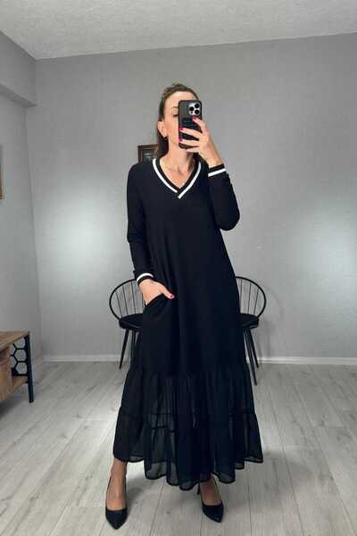 lady special Chiffon Detail Ribbed Dress