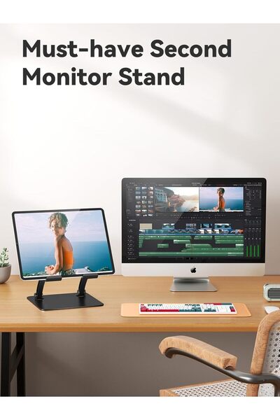 tounee Dual-Rod Adjustable Aluminum Tablet Stand (4.7-16.5 in, Black)