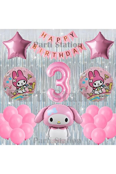 Parti Station Kuromi My Melody Concept 3Rd Birthday Balloon Set with Curtain ...