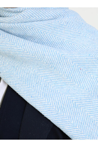 Tuva Herringbone Flat Shoulder Shawl - Ice Blue -