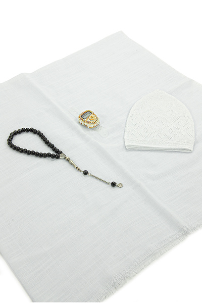 ihvan online Bag with Flared Scarf, Zikirmatik Prayer Beads, Skullcap, Mevlüt Gift Set, White
