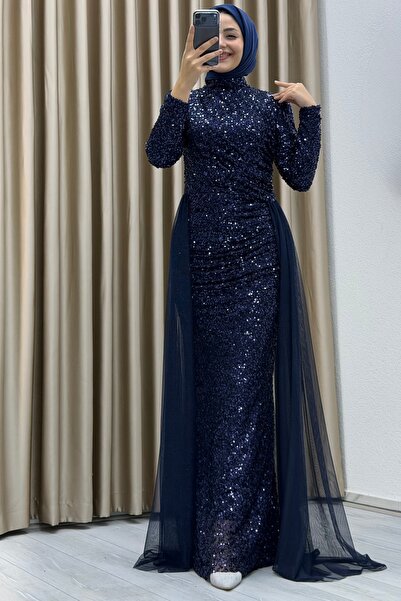 Matik Abiyem Pipe Sequin and Tulle Evening Dress