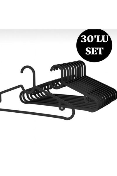 Webmall 30 Adet - Siyah Elbise, Fular, Gömlek, Tişört Askısı Kırılmaz Askı