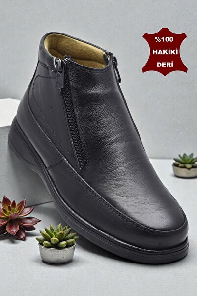 ISPARTALILAR 5499 Genuine Leather Men's Boat Shoes Orthopedic Sole Double Zipper Leather Men's Boots