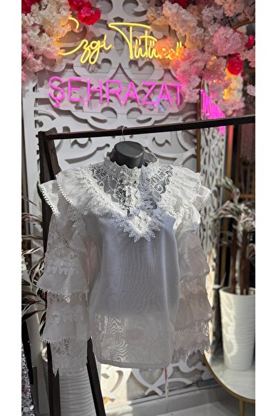 ŞEHRAZAT BUTİK Shirt with Layered Sleeves and Lace-Up Design