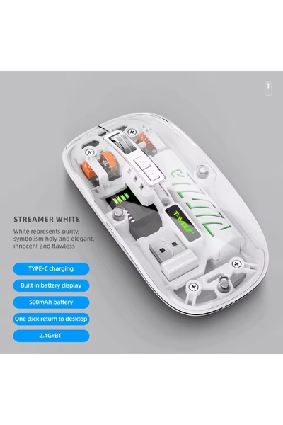 RabbitTech Şeffaf Mouse Kablosuz Mouse Fare Şarjlı Bluetooth Wireless Çift Mo...