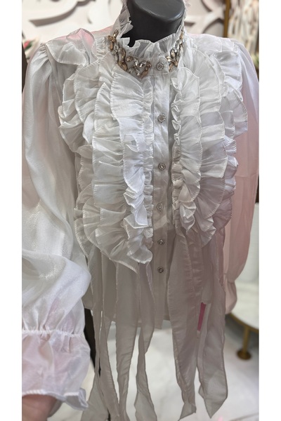 ŞEHRAZAT BUTİK Flounce Shirt with Stone Detail on the Collar