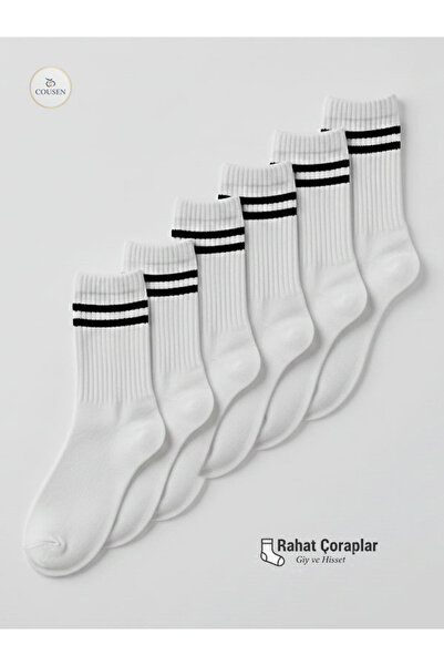 Cousen 6 чифта бели унисекс тенис чорапи в колежански стил, модерни и удобни,...