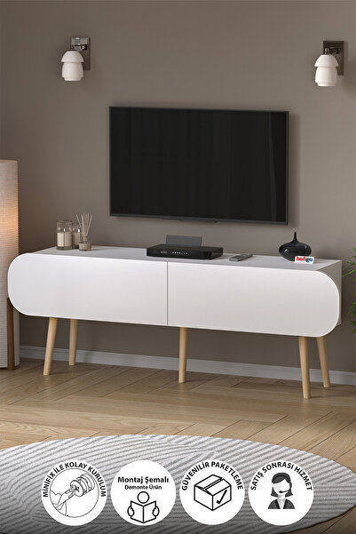 Bofigo Tv Sehpası 2 Kapaklı Tv Sehpası Düşer Kapaklı TV Ünitesi Televizyon Sehpası 120 Cm Sicilya Beyaz