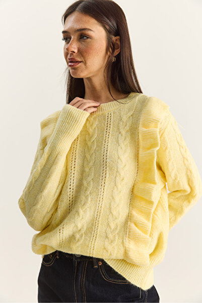 Bianco Lucci Women's Openwork Frilly Soft Sweater